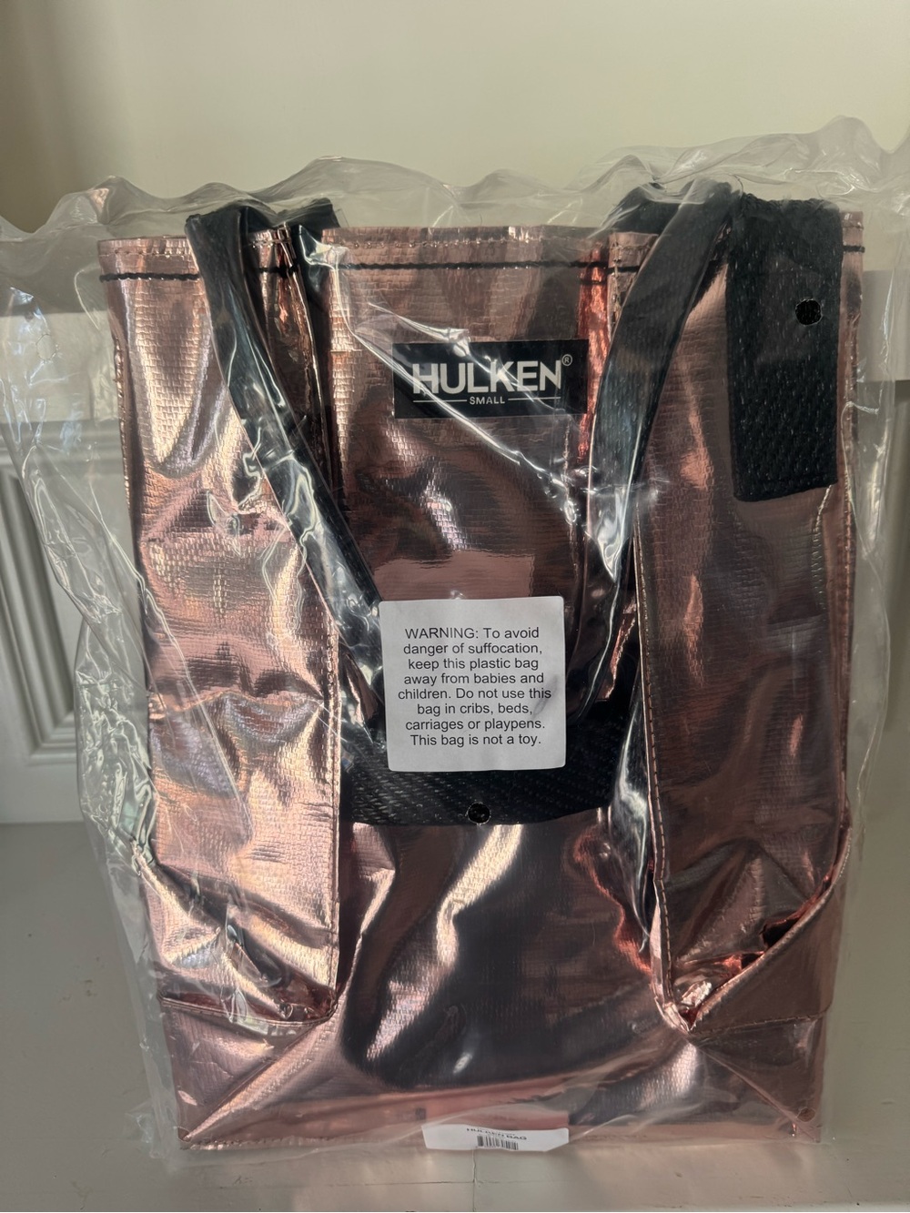 Hulken Small Metallic Rose Tote with Black Straps